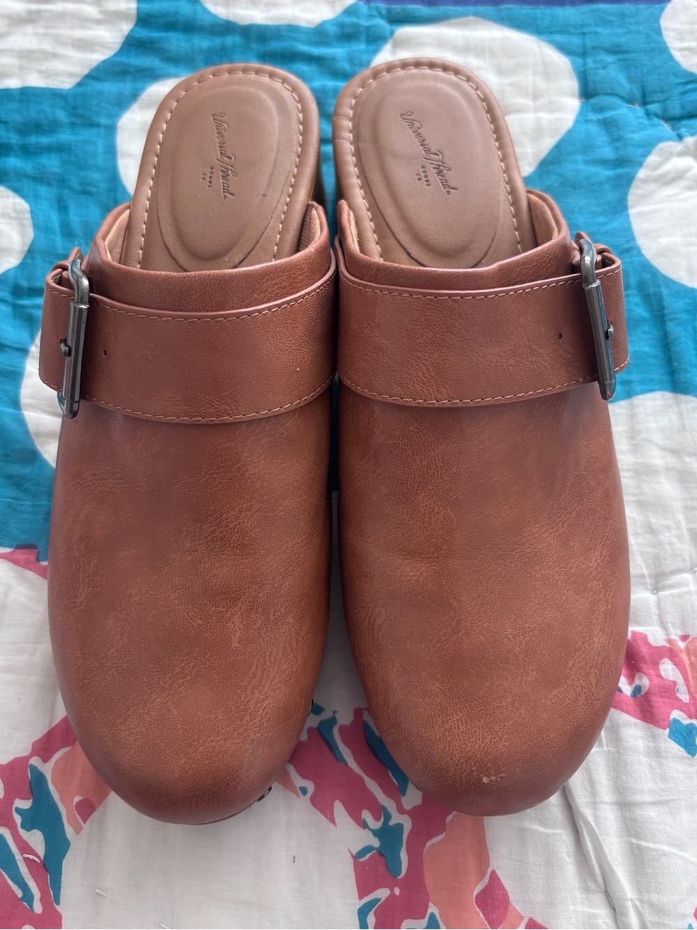 Universal Thread Tan Faux-Leather Buckle Clogs